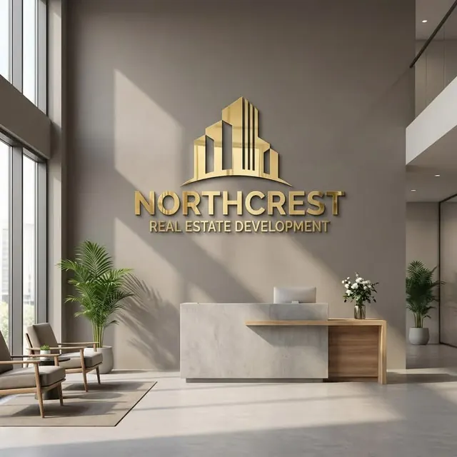 3D metal logo sign on a reception wall by Signage.inc